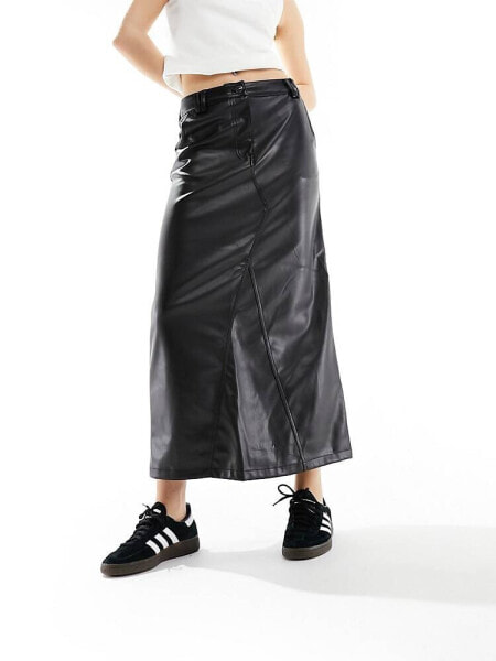 River Island PU midi skirt in black