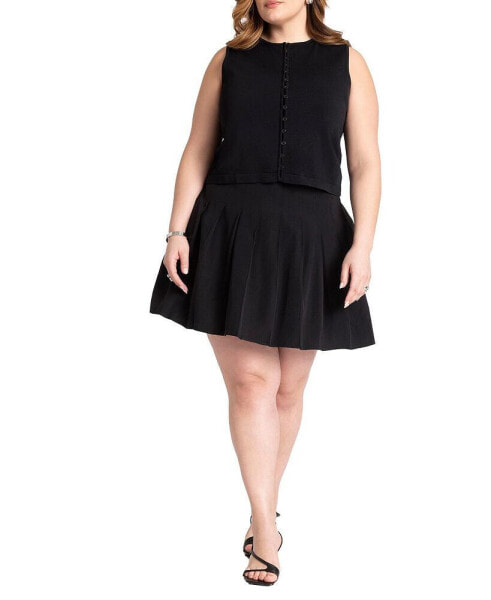 Plus Size Preppy Pleated Mini Skirt - 28, Black Onyx