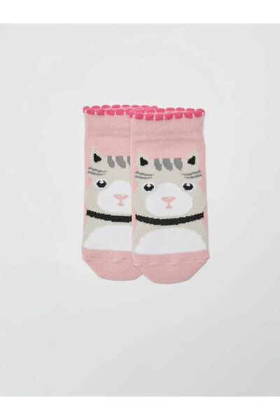 Pembe Desenli Kız Çocuk Patik Çorap