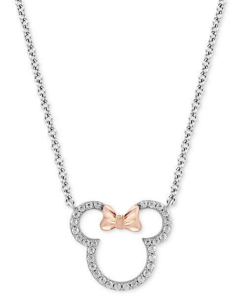 Diamond Minnie Mouse Silhouette Pendant Necklace (1/5 ct. t.w.) in Sterling Silver & Rose Gold-Plate, 15-3/4" + 2" extender