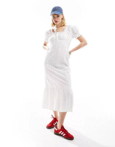 Reclaimed Vintage broderie western milkmaid dress in ivory