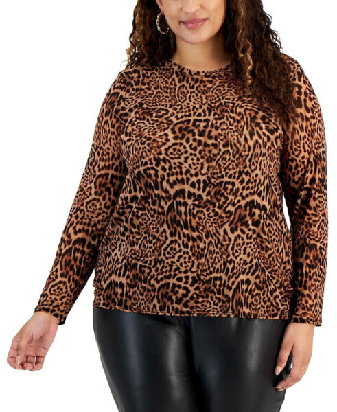 Plus Size Animal-Print Mesh Top, Created for Macy's