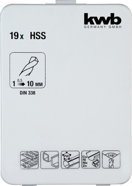 kwb 421856 - Drill - Drill bit set - Right hand rotation - 1 mm - Iron - Metal - Non-ferrous metal - Plastic - Profile - Steel - 135°