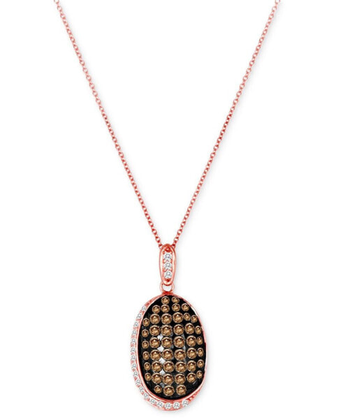 Chocolate Diamond (1-1/4 ct. t.w.) & Vanilla Diamond (1/5 ct. t.w.) Halo Cluster 18" Pendant Necklace in 14k Rose Gold