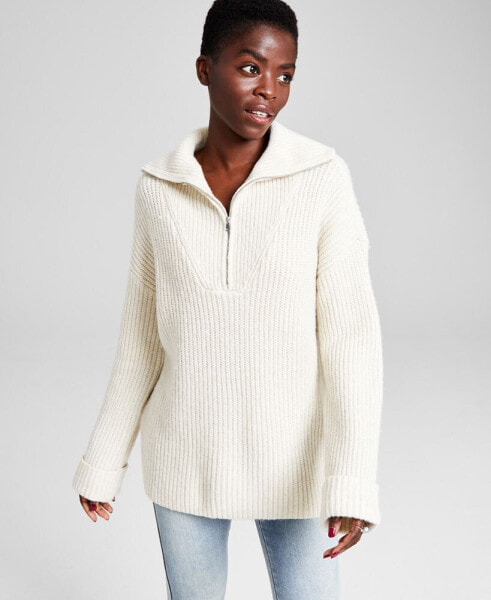 Women's Oversized Quarter-Zip Pullover Sweater, Created for Macy's