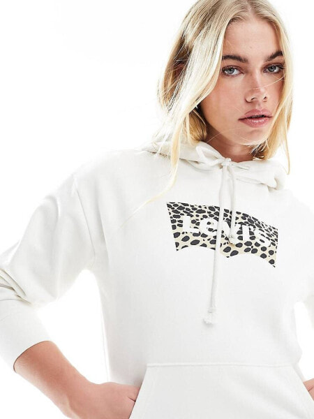 Levi's hoodie with leopard print batwing logo in cream