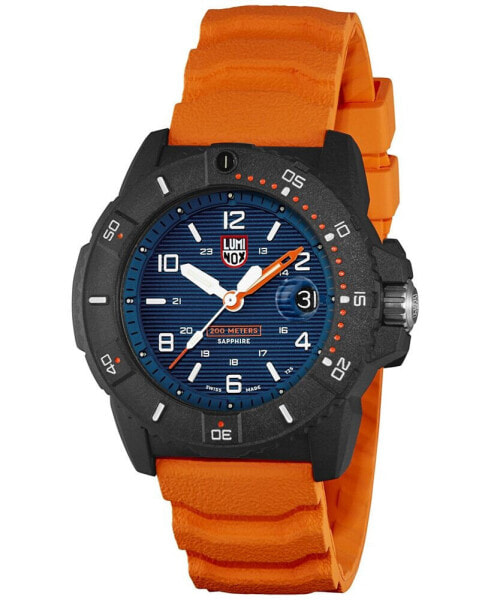 Men's Swiss Navy Seal Magnifying Glass Dive Orange Rubber Strap Watch 45mm