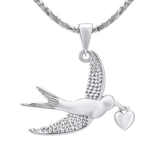 Silver bird pendant with heart MWP13323A
