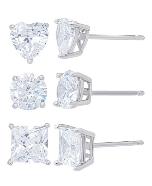 Cubic Zirconia Heart, Round and Princess Cut Stud Earring Set