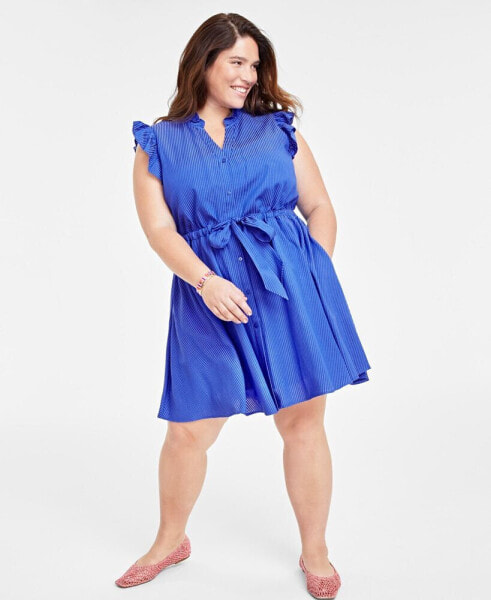Trendy Plus Size Flutter-Sleeve Shirtdress, Created for Macy's