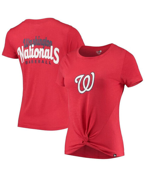 Women's Red Washington Nationals 2-Hit Front Twist Burnout T-shirt