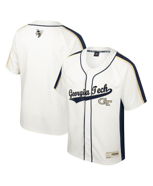 Men's Cream Distressed Georgia Tech Yellow Jackets Ruth Button-Up Baseball Jersey