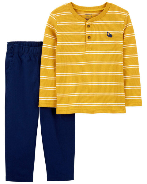 Baby 2-Piece Striped Henley Tee & Canvas Pant Set 6M
