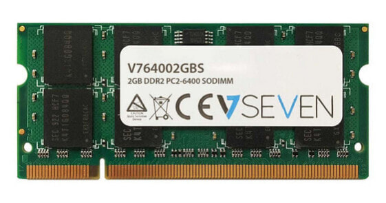 V7 2GB DDR2 PC2-6400 800Mhz SO DIMM Notebook Memory Module - V764002GBS - 2 GB - 1 x 2 GB - DDR2 - 800 MHz - 200-pin SO-DIMM - Green