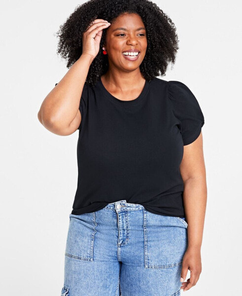 Trendy Plus Size Knot-Detail Puff-Sleeve Top, Created for Macy's