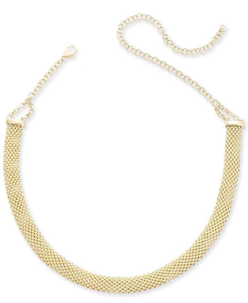 Italian Gold popcorn Mesh Link Choker Necklace in 14k Gold-Plated Sterling Silver, 13" + 5" extender