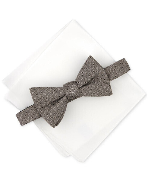 Men's Lunar Geo-Print Bow Tie & Solid Pocket Square Set, Created for Macy's