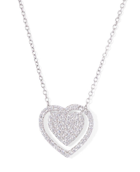 Macy's cubic Zirconia Double Heart Necklace 18" in Silver Plate