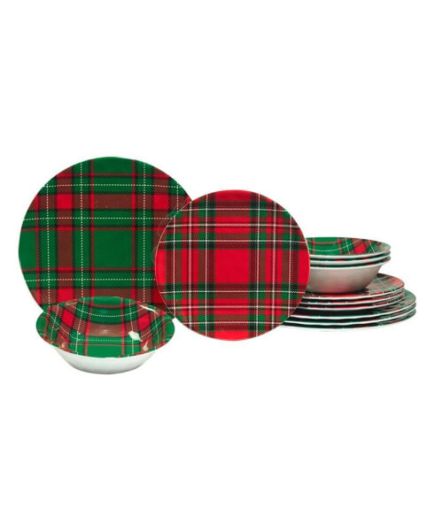 Christmas Plaid 12 Piece Dinnerware Set, Service for 4