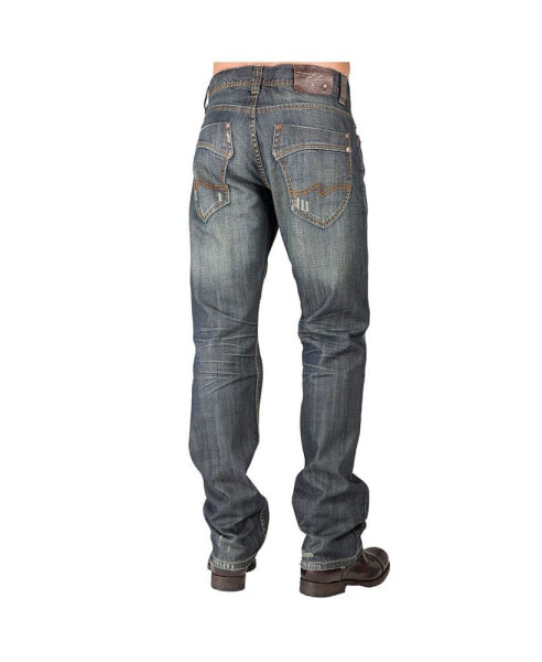 Men's Relaxed Straight Distressed Vintage like Tint & Whisker Denim Jeans