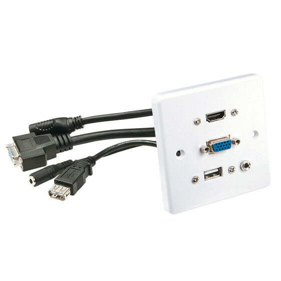 Lindy Wall plate VGA/HDMI/USB/3.5mm Stereo - HDMI + VGA + USB A + 3.5mm - White - Plastic - 86 mm - 86 mm