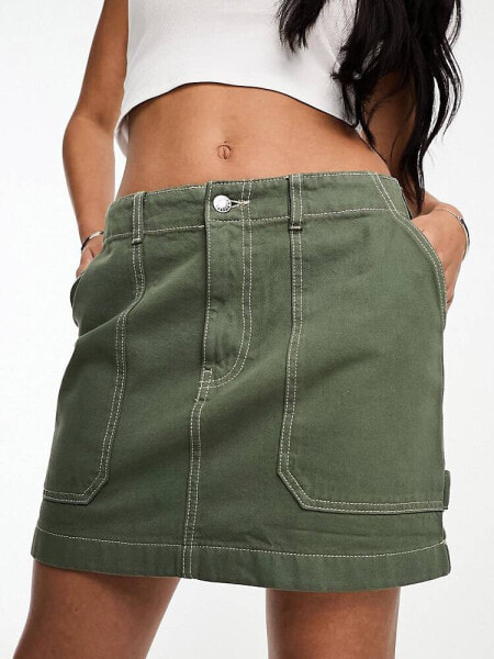 Mango cargo detail skirt in light green