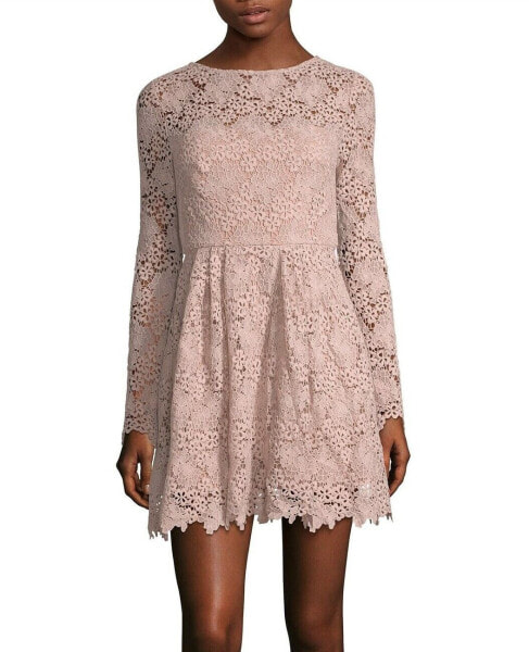 ML Monique Lhuillier 156297 Women's Long Sleeve Crochet Knit Dress Blush Sz. 8