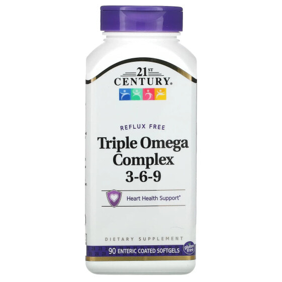 21st Century, Triple Omega Complex 3-6-9, 90 мягких желатиновых капсул с кишечнорастворимой оболочкой