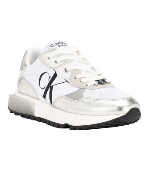 Женские кроссовки на платформе Calvin Klein Magalee, белые с серебристыми вставками