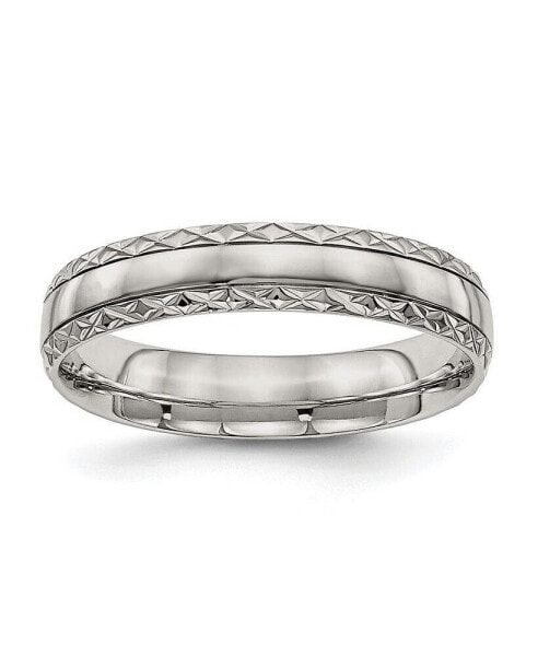 Stainless Steel Satin Criss Cross 5mm Grooved Band Ring