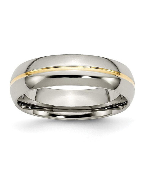 Titanium Polished Yellow IP-plated Grooved Wedding Band Ring