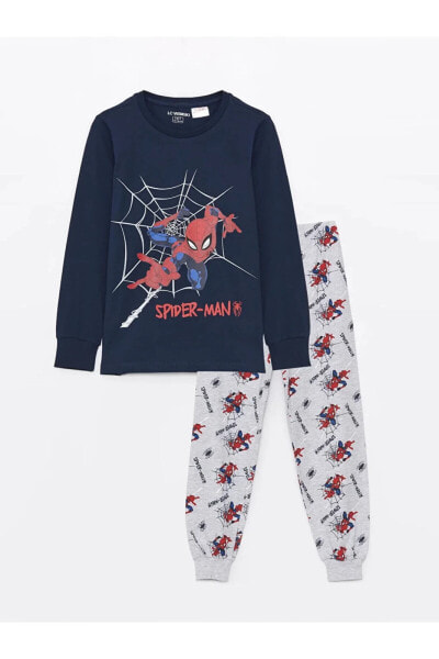 LCW Kids Bisiklet Yaka Spiderman Baskılı Uzun Kollu Erkek Çocuk Pijama Takımı