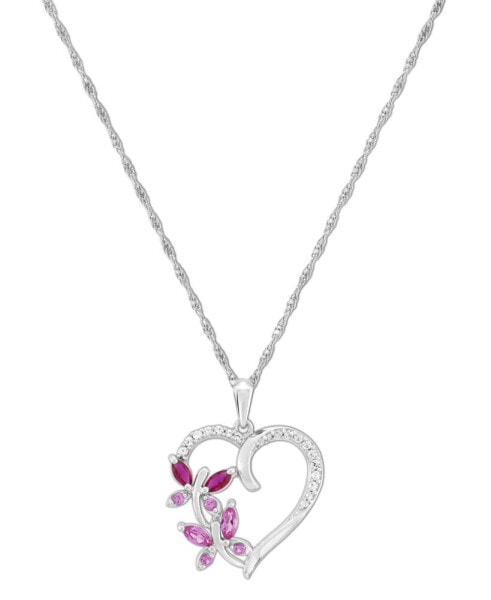 Multi-Gemstone Butterfly Heart 18" Pendant Necklace (1/2 ct. t.w.) in Sterling Silver (Also in Additional Gemstones)
