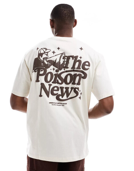 Pull&bear the news back printed t-shirt in ecru