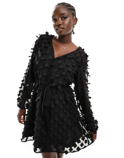 Y.A.S 3D textured belted shirt dress in sheer black