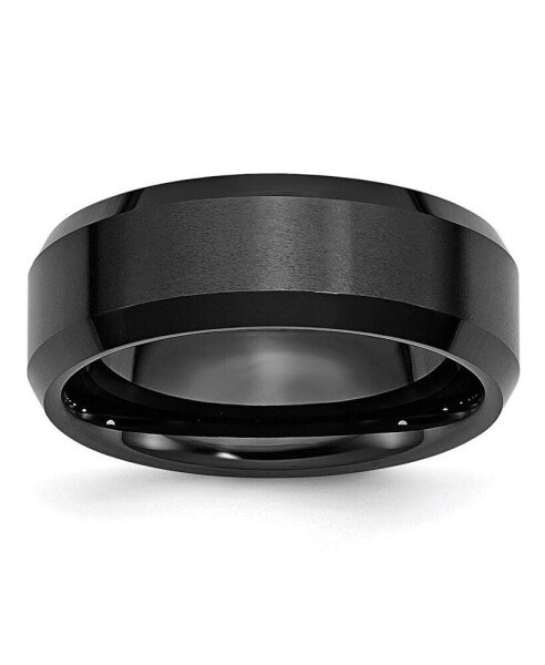 Ceramic Black Beveled Edge Brushed Wedding Band Ring