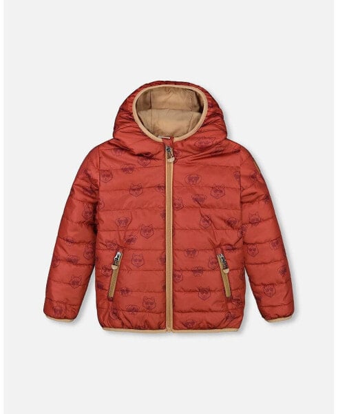 Boy Quilted Mid-Season Jacket Printed Dogs Rust - Toddler|Child