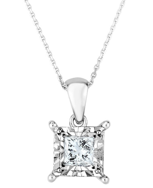 TruMiracle diamond Princess Solitaire Plus 18" Pendant Necklace (3/4 ct. t.w.) in 14k White Gold