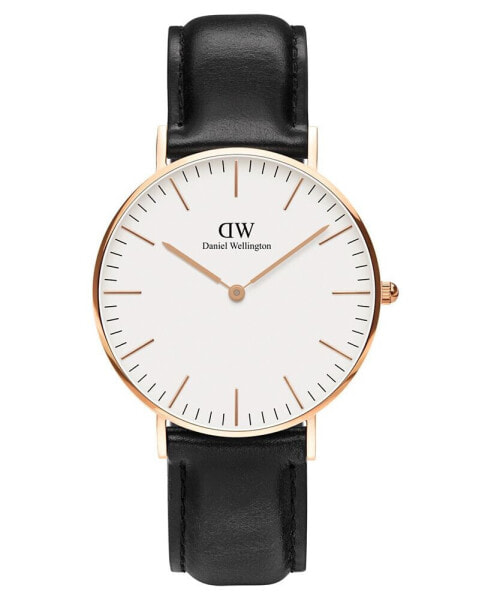 Часы и аксессуары Daniel Wellington Классические Наручные Часы Sheffield Черная Кожаная 36мм