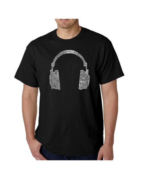 Mens Word Art T-Shirt - Headphones - 63 Genres of Music