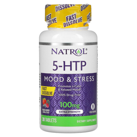 Таблетки БАД Natrol 5-HTP, быстрое растворение, дополнительная сила, дикие ягоды, 100 мг, 30 штук