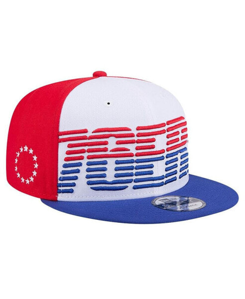 Бейсболка мужская New Era Philadelphia 76ers бело-синяя с градиентным шрифтом Tech Font 9FIFTY Snapback Hat