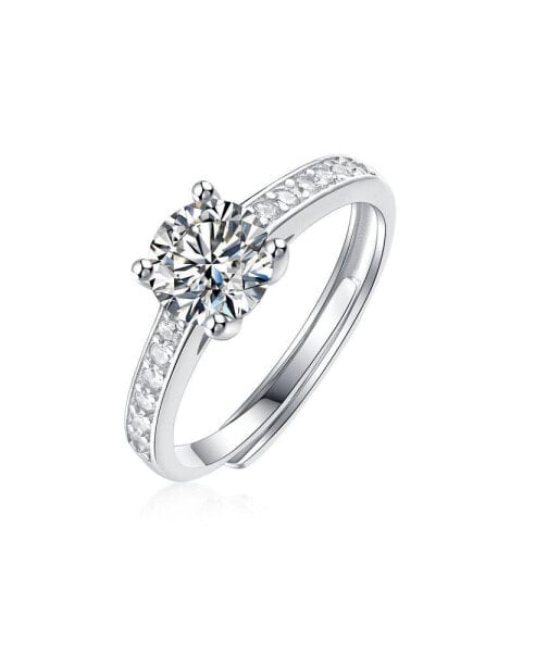 Adjustable Sterling Silver 1ct Lab-Grown Moissanite Pave Engagement Ring