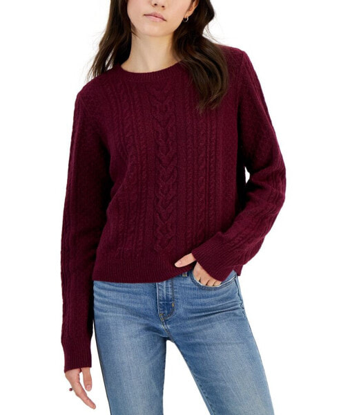 Juniors' Crewneck Cable-Knit Sweater