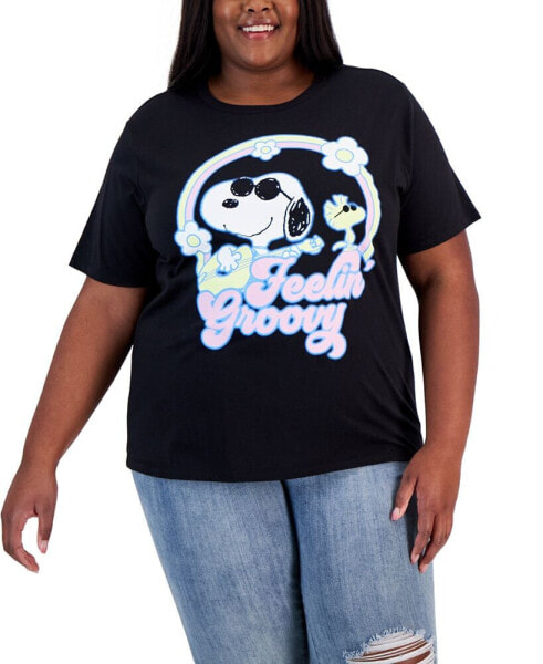 Trendy Plus Size Snoopy Groovy Cotton T-Shirt