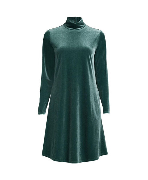 Women's Plus Size Long Sleeve Velvet Turtleneck Dress