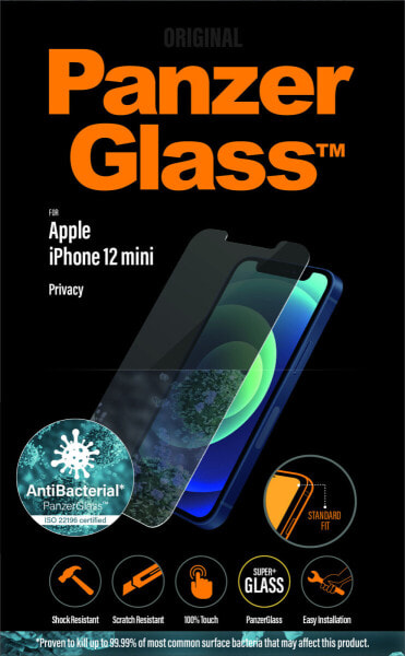 PanzerGlass Apple iPhone 12 mini Standard Fit Privacy Anti-Bacterial - Mobile phone/Smartphone - Apple - iPhone 12 mini - Scratch resistant - Anti-bacterial - Transparent - 1 pc(s)