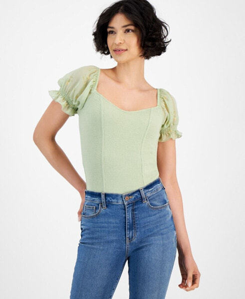 Juniors' Puff-Sleeve Bodysuit