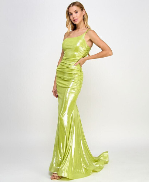 Juniors' Metallic One-Shoulder Gown