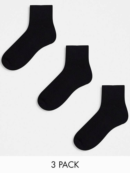 ASOS DESIGN 3 pack sports socks with terry sole and arch support in black